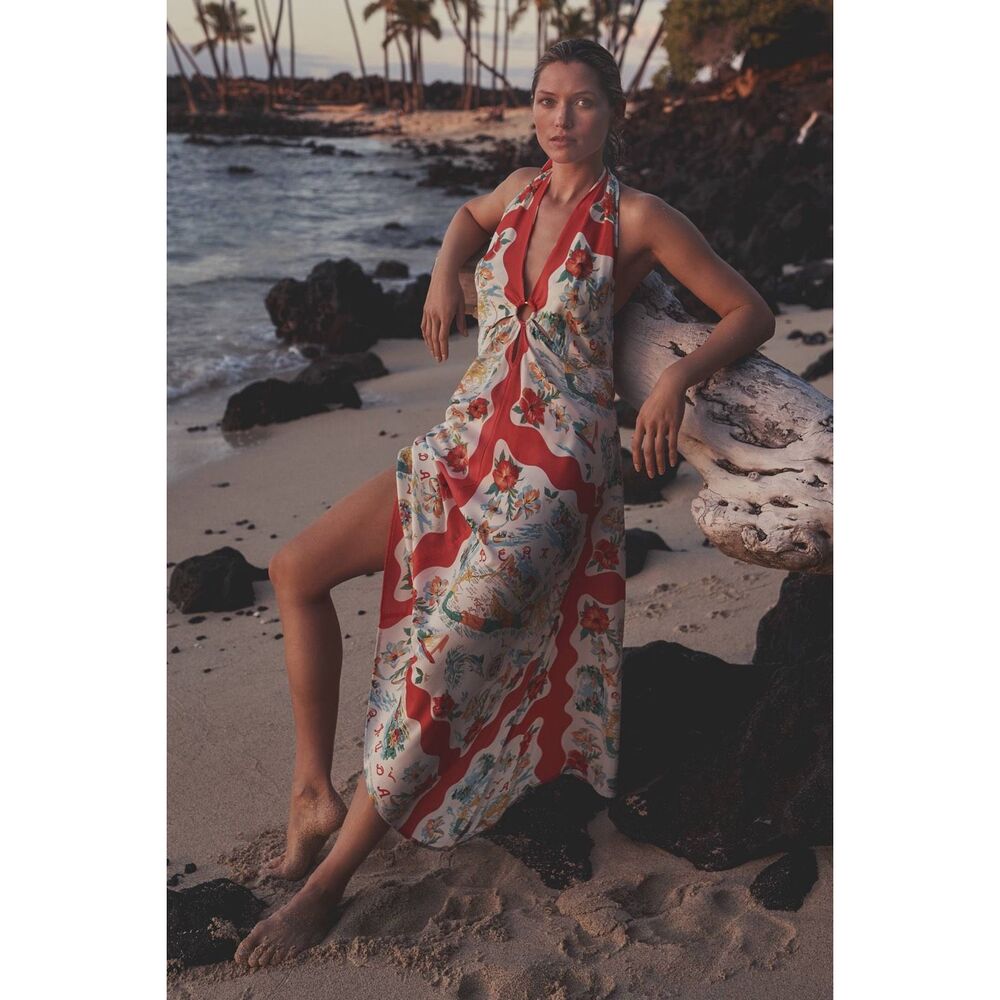 New Anthropologie Celandine Halter Midi Scarf Dress sz M